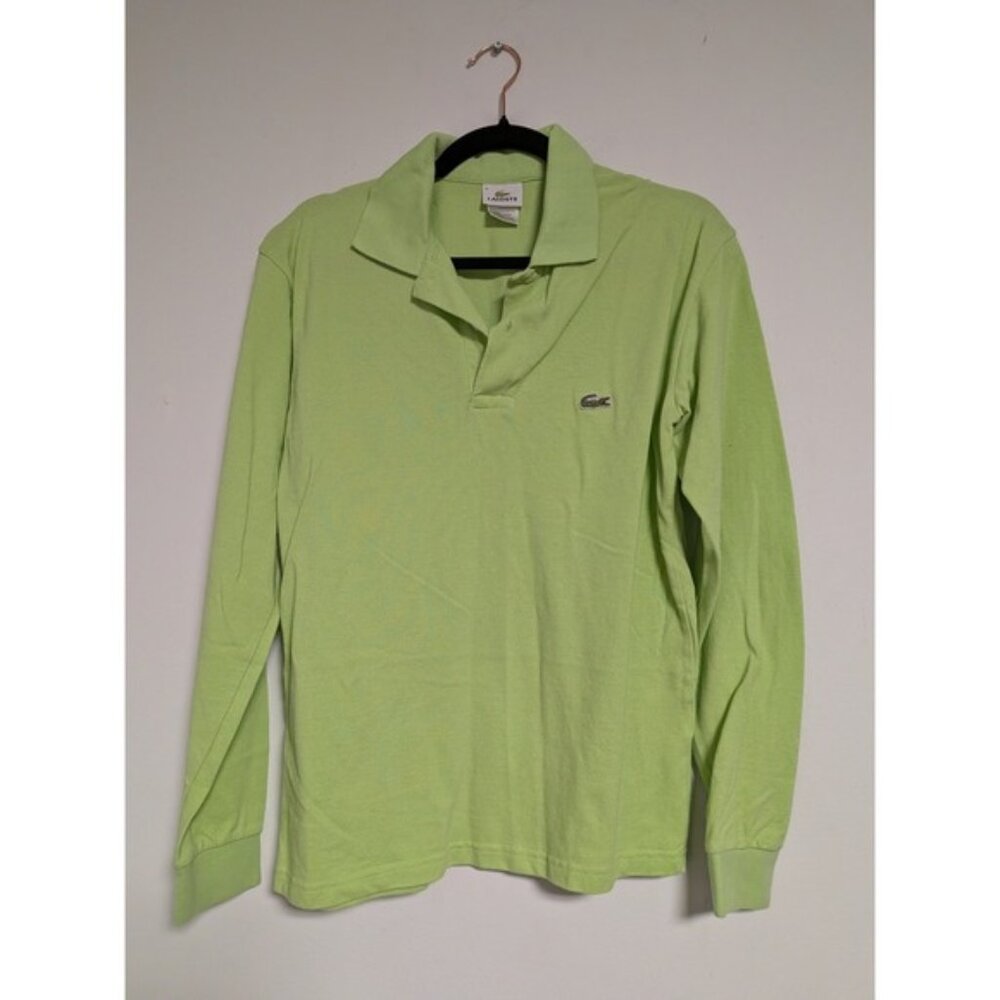 Lacoste Mens Long Sleeve Polo Shirt Lime Green Cotton Pique Size 4 L